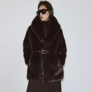 ZARA RUNWAY COLLECTION FAUX FUR COAT W BELT